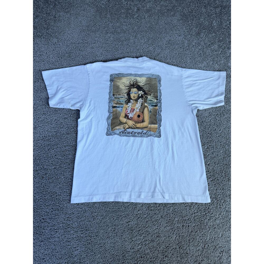 Vintage Rietveld Shirt Mens L White Mona Lisa Ukulele Graphic Crew Neck Cotton